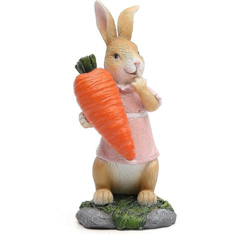 Hase aus Polyresin mit Karotte, Frühlings- und Osterdekoration, dekorative Figuren zum Aufstellen auf dem Tisch, Accessoires für Partys zu Hause. (1/5)