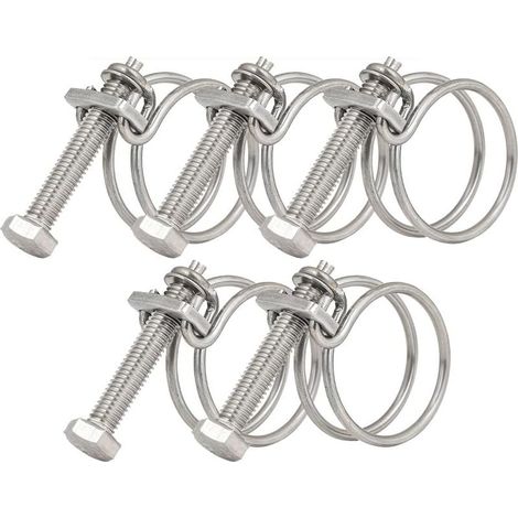 Lot de 5 colliers de serrage à double fil en acier inoxydable 201, fixation universelle pour tuyau de plomberie, 32-36 mm, argenté (1/5)