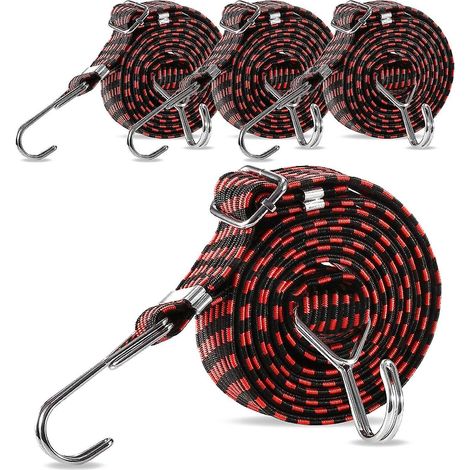Cordes élastiques avec crochets réglables - Lot de 4 sangles plates et robustes de 1 m pour porte-vélos, tentes de camping et barres de toit de voiture (4 pièces - noir) (1/5)