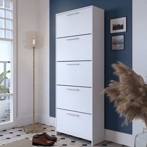 Schuhschrank Ghisalba, Schuhregal 5 Böden, 10 Fächer, 5 Türen, 69x28x187h cm Weiß (1/4)