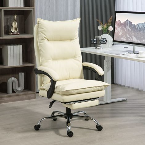 Chaise de bureau, hauteur d'assise réglable, repose-pieds, similicuir, jusqu'à 135 kg, piètement en métal, 66 x 72 x 116-124 cm, beige (1/5)