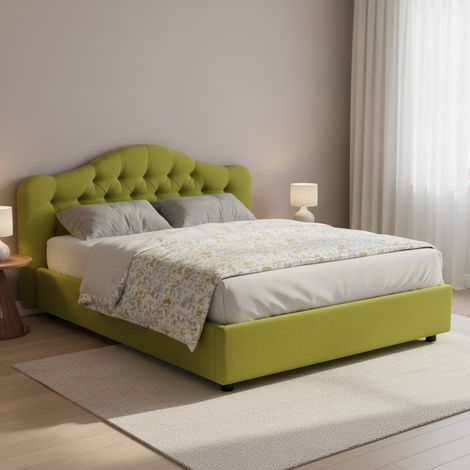 Cama Doble Aly, Desenfundable, con Almacenaje, Hecha en Italia, Colchón 160x200 cm, Verde (1/5)