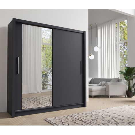 Armoire moderne grise 2 portes coulissantes 155cm ULRIC (1/5)