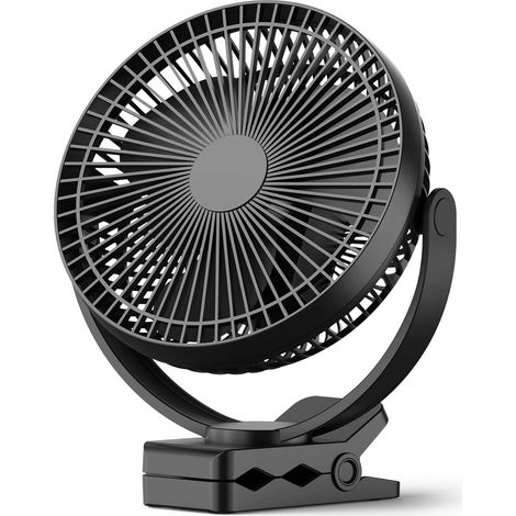 Ventilatore ricaricabile con clip - 3 velocità, regolabile a 360°, con clip di fissaggio, ideale per scrivania, passeggino, campeggio e camera da letto - Nero (1/5)