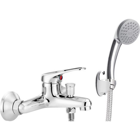 Rubinetto per vasca da bagno a parete con set doccia fisso, cromato lobo BYU 011M