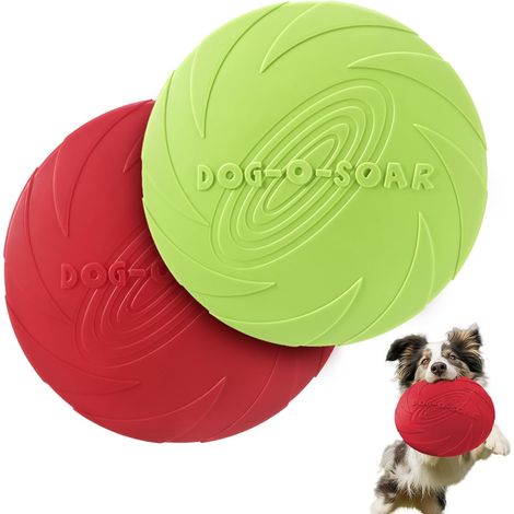 2 x Freesbee for Dogs 18 cm, Natural Rubber Frisbee Soft Rubber Suitable for Pet Training (Red and Green) (1/5)