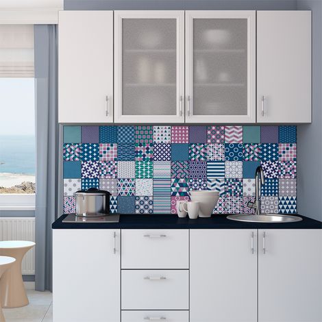 Sticker Mural Carrelage adhésif Cuisine Salle de Bain - 60 STICKERS CARRELAGES SCANDINAVE RIGA - 60stickers10x10cm (1/5)