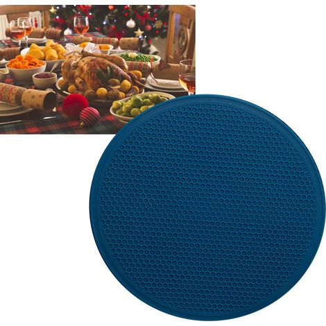 Sous-verre isolant en silicone à motif alvéolé, résistant à la chaleur, écologique et sûr, 30 cm, pour tasses, bols et assiettes, bleu marine (1/5)