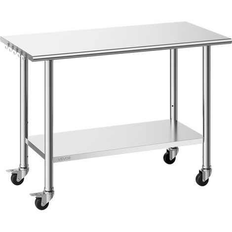 VEVOR Table de Travail Cuisine Professionnelle, Table Centrale Inox 122x61 cm 2 Niveaux, pour Preparation Cafe Hotel Restaurant Boulangerie Atelier, Poste de Travail en Acier Inoxydable sur Roulettes (1/5)