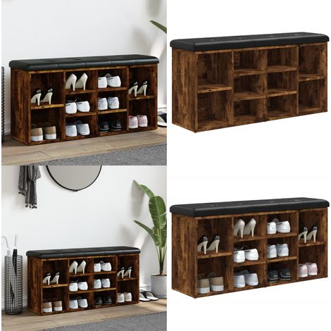Banc à chaussures chêne fumé 102x32x50 cm bois d'ingénierie - Banc Chaussure - Meuble Entrée - Rangement Chaussures - Banc Coffre - Banc Design - Home & Living (1/5)