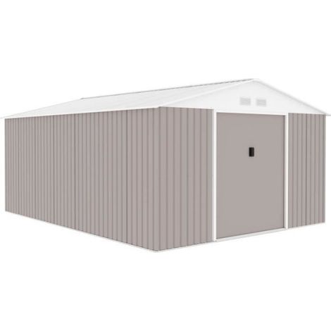 Abri de jardin en métal 15,16 m² – 340 x 446 x 210 – Acier galvanisé avec kit d'ancrage – 2 portes coulissantes – Taupe (1/5)