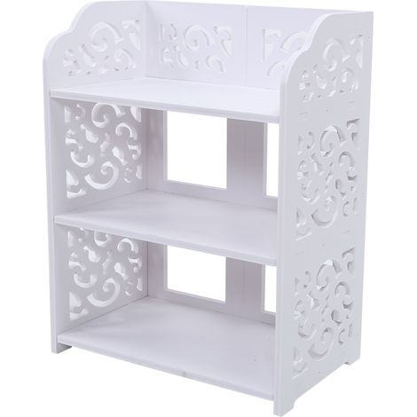 Weißes, dreistöckiges Schuhregal mit durchbrochenem Design, kompakte 60 cm Aufbewahrungseinheit, Organizer-Ständer für Eingangsbereich, Kleiderschrank und Flur. (1/5)