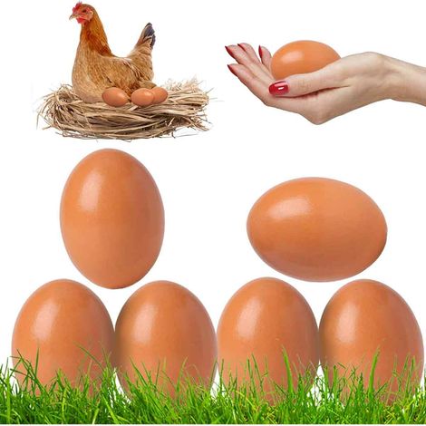 Lot de 6 faux œufs en bois pour bricolage - Inciter les poules à pondre des œufs (1/5)