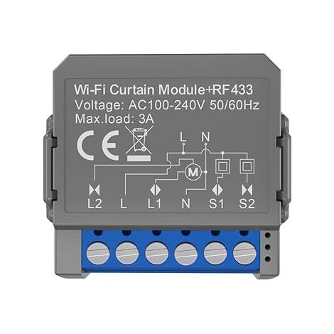 Interrupteur de rideau intelligent WiFi, module de rideau télécommandé, AC100 à 240 V 50/60 Hz IP20, minuterie étanche, disjoncteur à commande vocale, module intelligent de commutateur de store RF433 (1/4)