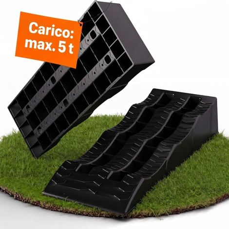 Relaxdays Cunei a gradini, per camper, set da 2, 3 livelli, portata 5 t, HxLxP: 12x21,5x61 cm, plastica PP, nero (1/5)