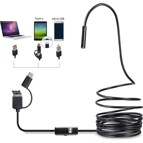 Endoscope / Caméra d'inspection 3-en-1 – Caméra HD étanche (type serpent) pour canalisations et drains, avec 6 LED réglables, câble flexible et adaptateur USB – Compatible téléphones et tablettes Andr (1/5)
