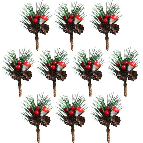 Aiguilles de pin artificielles, 10 pièces, tiges d'aiguilles de Simulation décoratives réalistes pour arbre de noël, maison, Type champignon (1/5)