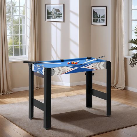 Table de jeux multifonctionnelle 5 en 1 : billard, ping-pong, jeu de palets, mini-basket, tir à l’arc, bleue (1/5)
