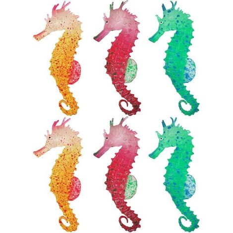 6 PCS Lumineux Silicone Hippocampe. Artificielle Hippocampe Décoratif Ornement Silicone Hippocampes Artificiels Lumineux Décoration d'Aquarium Lumineux Hippocampe Artificiel Ornement d'Aquar (1/4)