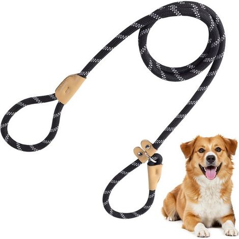 Hunde-Lasso-Leine - 1,5 m x 0,8 cm Nylonseil, mit Lasso-Halsband, lange Trainingsleine, geeignet für mittelgroße Hunde, strapazierfähig, geeignet für den täglichen Gebrauch und das Training (Schwarz).