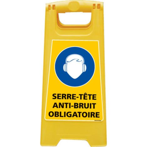 Chevalet de signalisation, attention avertissement serre-tête anti-bruit obligatoire - Chevalet jaune (1/5)