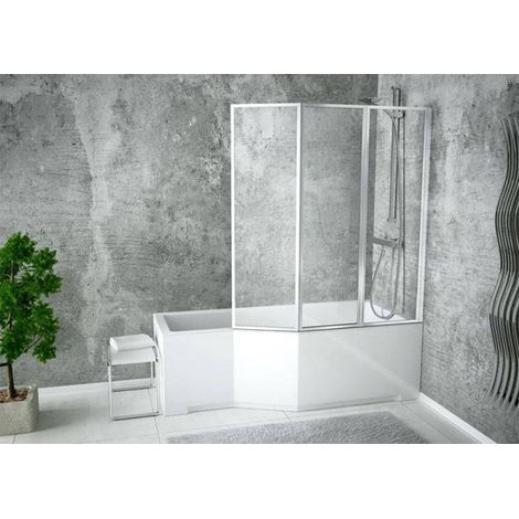 Bañera asimétrica INTEGRA 150/170x75 cm, con mampara - Ángulo: Derecho - Dimensiones: 150 cm