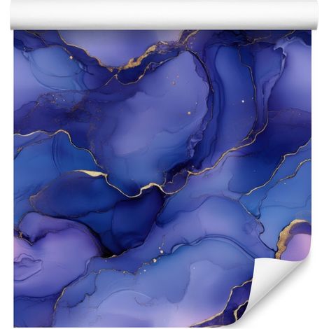 Papier peint bleu encre et bleu marine, formes douces 50x1000 cm (1/5)