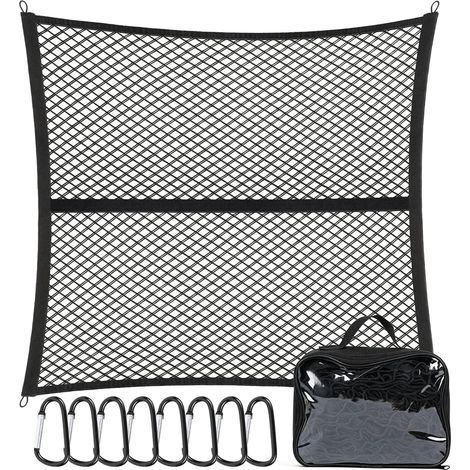Filet de Rangement Extensible Double Couche, 120 x 120 cm Extensible jusqu'à 210 x 210 cm, Filet de Maintien de Chargement avec 8 Crochets Métal pour Camion, Voiture (1/5)
