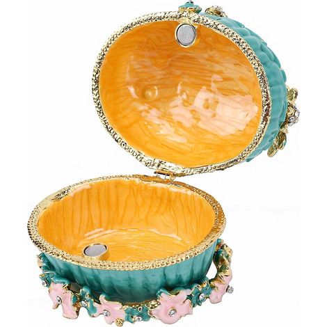 Enamelled jewelry box, vintage keepsake box decorated with a snap closure, hand-painted floral details for organizing rings, earrings, necklaces, etc. (1/5)