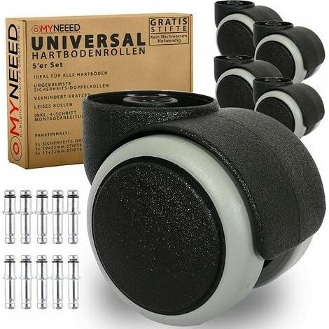 Bürostuhlrollen – 11 mm Stiftdurchmesser – Für Hartböden (Laminat, Parkett, Fliesen) – Kratzfest und geräuscharm – 5er-Pack (1/5)