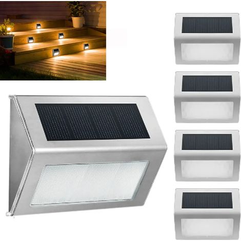 4 Stück 3-LED-Solarleuchten, Wandleuchten, Zaunleuchten, Außentreppenleuchten, Balkonleuchten, Edelstahl-Gartenleuchten