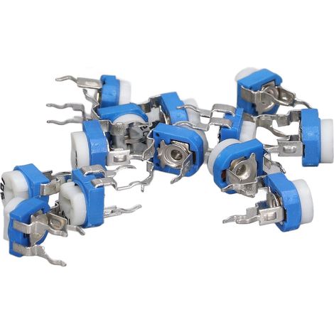 65 potentiomètres, de 100 Ω à 1 MΩ, résistances réglables horizontales blanches et bleues adaptées aux appareils ménagers, à la sécurité électronique et à d'autres applications. (1/5)