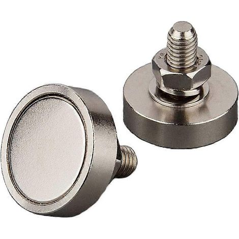 2 aimants ronds en néodyme ultra-puissants avec filetage mâle M8 et force magnétique verticale de 45 kg (2 pièces de diamètre 30 mm M8) (1/5)