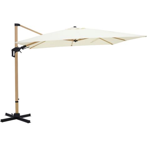 Parasol déporté 3 x 3 m - Veya 3x3 - Parasol excentré inclinable, orientable et rotatif en aluminium housse incluse structure finition bois