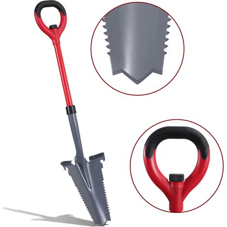 Randaco 3 palas con sierra para raíces Pala multiusos con punta cortante Mango ergonómico  para terrenos duros  Rojo
