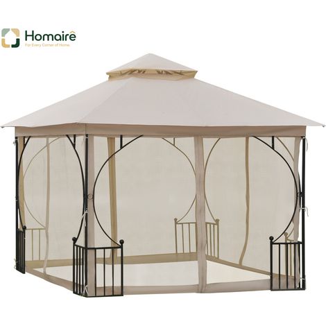HOMAIRE Gartenzelt beige et noir avec double toit, moustiquaire, 8 oeillets et bonne ventilation (1/5)
