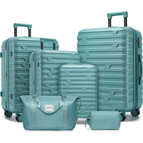Ensemble de 6 valises avec sacs de voyage, valises rigides extensibles à roulettes multidirectionnelles, bleu brumeux (1/5)