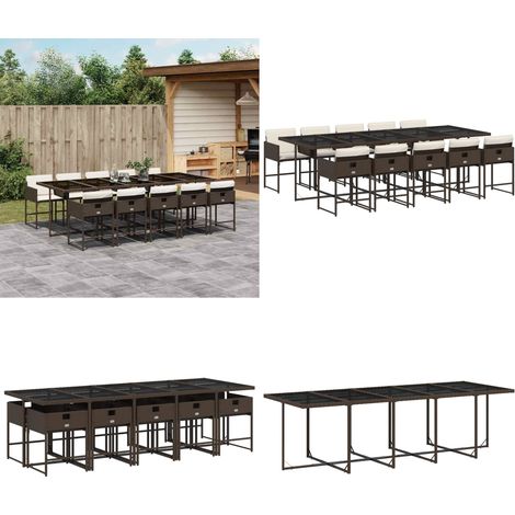 Set da Pranzo da Giardino 11 pz con Cuscini Polyrattan Marrone - Sedie da giardino - Tavolo da giardino