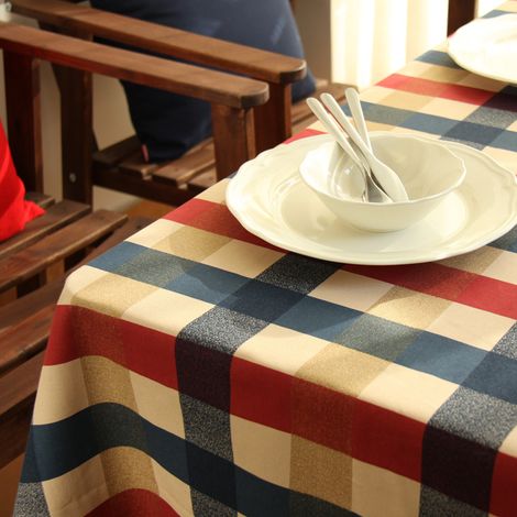 Nappe Yiman Qiyun, nappe à carreaux Édimbourg, serviettes de table et chaises, rouge, bleu, riz, à gros carreaux (1/3)