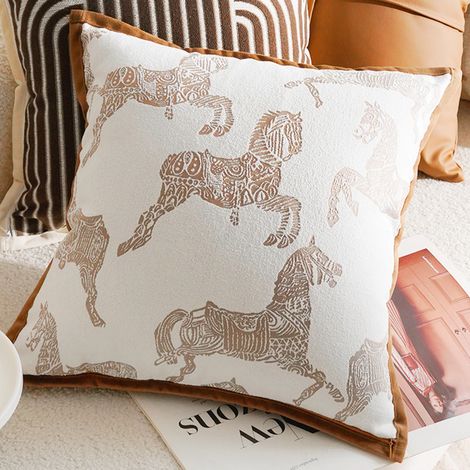 BEBUSINGOTO Dekorative Kissenbezüge 45 x 45 cm – Weißes Pferdemotiv aus Chenille und besticktem Jacquard für Sofa, Wohnzimmer, Schlafzimmer