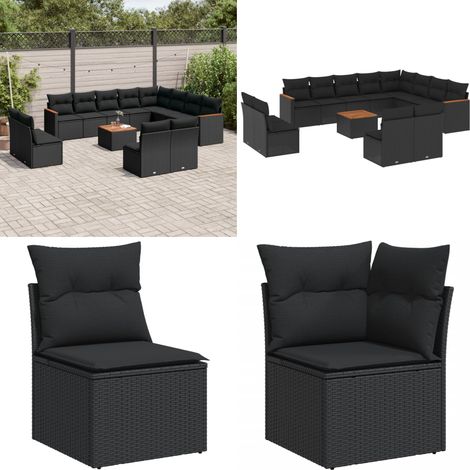 Salon de jardin avec coussins 13 pcs noir résine tressée - Ensemble Salon De Jardin - Mobilier Extérieur - Jardin Design - Chaise Lounge - Set Salon - Home & Living (1/5)