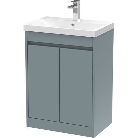 Chartley Contemporary Floor Standing 2 Door Vanity Basin Unit, Thin-Edge Basin, 600mm, Coastal Grey (1/4)