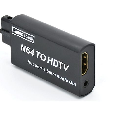 Convertisseur N64 vers HDMI HD 1080p pour consoles de jeux N64/SNES/NGC/SFC avec sortie audio 3,5 mm. Adaptateur Plug and Play pour TV HD.