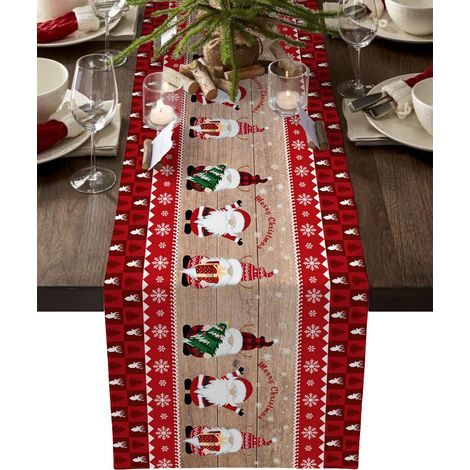 Ahlsen Chemin de Table de Noël, Chemin de Table Rustique à Carreaux Rouge du Père Noël pour Fête d'Anniversaire de Fête Cuisine Table à Manger Décor à la Maison, 13x70in(B) (1/5)