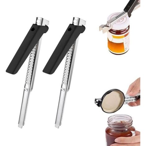 2 Pcs Ouvre-Bocal Sans Effort,Ouvre Boite de Conserve,Ouvre Bocal Manuel,ouvre-boîte réglable,Acier Inoxydable Can Opener, (Noir) (1/4)