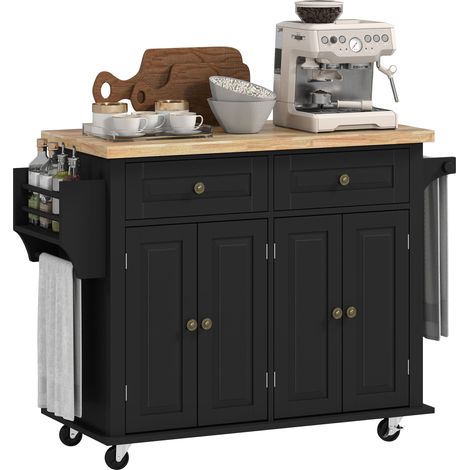 Carrito isla de cocina multi almacenamiento 111 x 44,5 x 82,5 cm ruedas almacenamiento ajustable contemporáneo de MDF negro 210001007 (1/5)