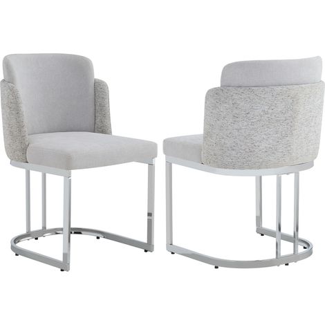 2 sedie da pranzo in chenille grigio chiaro con gambe metalliche argento (1/5)