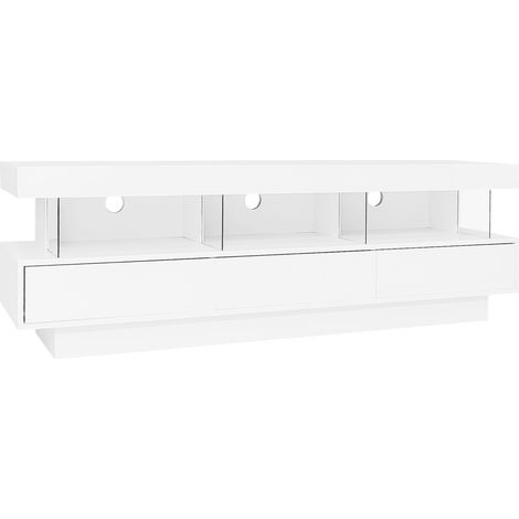 Mobile TV bianco lucido 160x38x50,5 cm con 3 ripiani in vetro e LED (1/5)