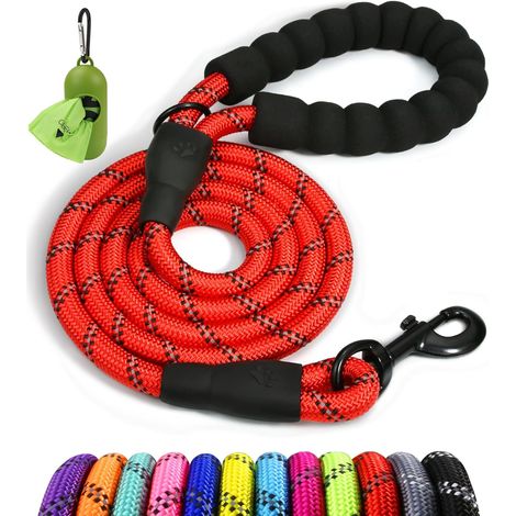 1 - Laisse Chien - Corde Nylon - Poignée Rembourrée Et Fils Réfléchissants - Pour Promenade Et Randonnée Chiens Moyens - Rouge - 180x1.0cm (1/5)