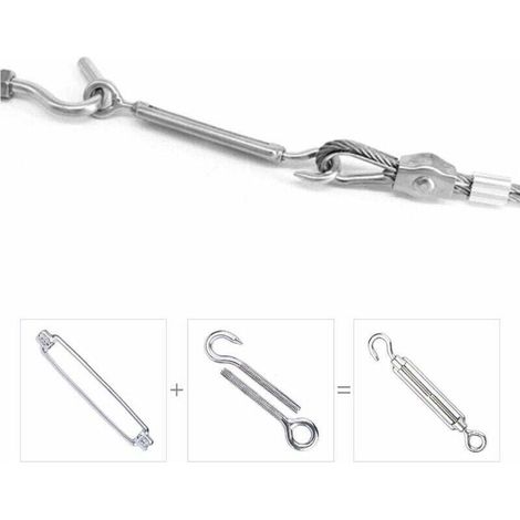 Set di 6 tenditori per cavi M6, tenditori regolabili in acciaio inox 304 con gancio e occhiello per fili, cavi d'acciaio, corde e accessori per tenditori di cavi. (1/3)